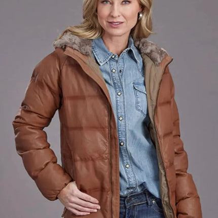 Stetson Quilted Smooth Puffy (Brown) - Women's Quilted Leather Jacket