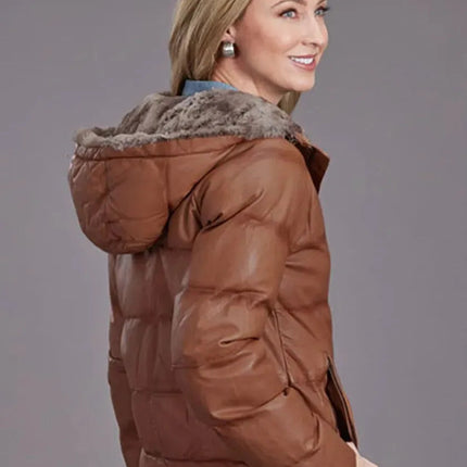 Stetson Quilted Smooth Puffy (Brown) - Women's Quilted Leather Jacket