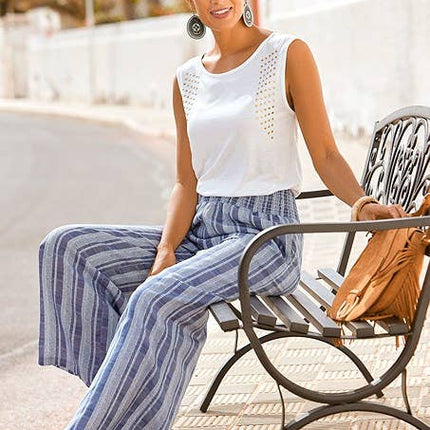 Coastal Stripe Wide-Leg Pants
