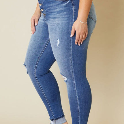 Plus High Rise Button Fly Ankle Skinny