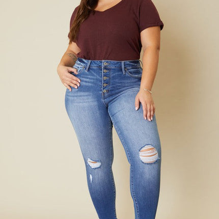 Plus High Rise Button Fly Ankle Skinny