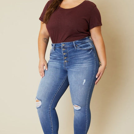 Plus High Rise Button Fly Ankle Skinny