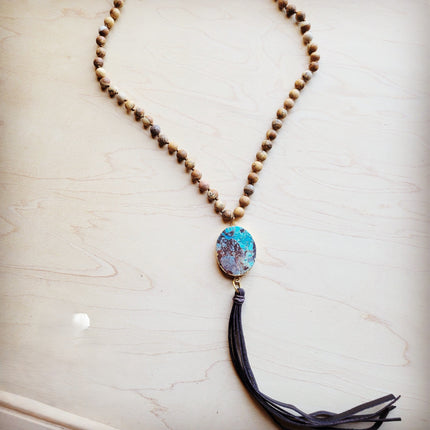 Bohemian Beaded Jasper Necklace with Ocean Agate Pendant 245u