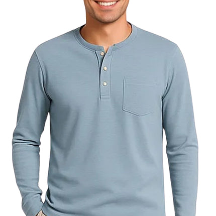 Men's Long Sleeve Henley shirt in cotton blend with 3 Button Placket & Chest Pocket