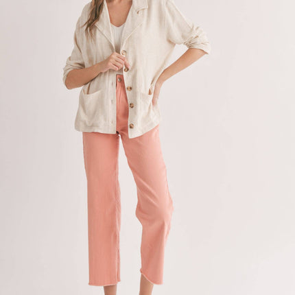 Linen Blend Jacket With Pockets: OATMEAL