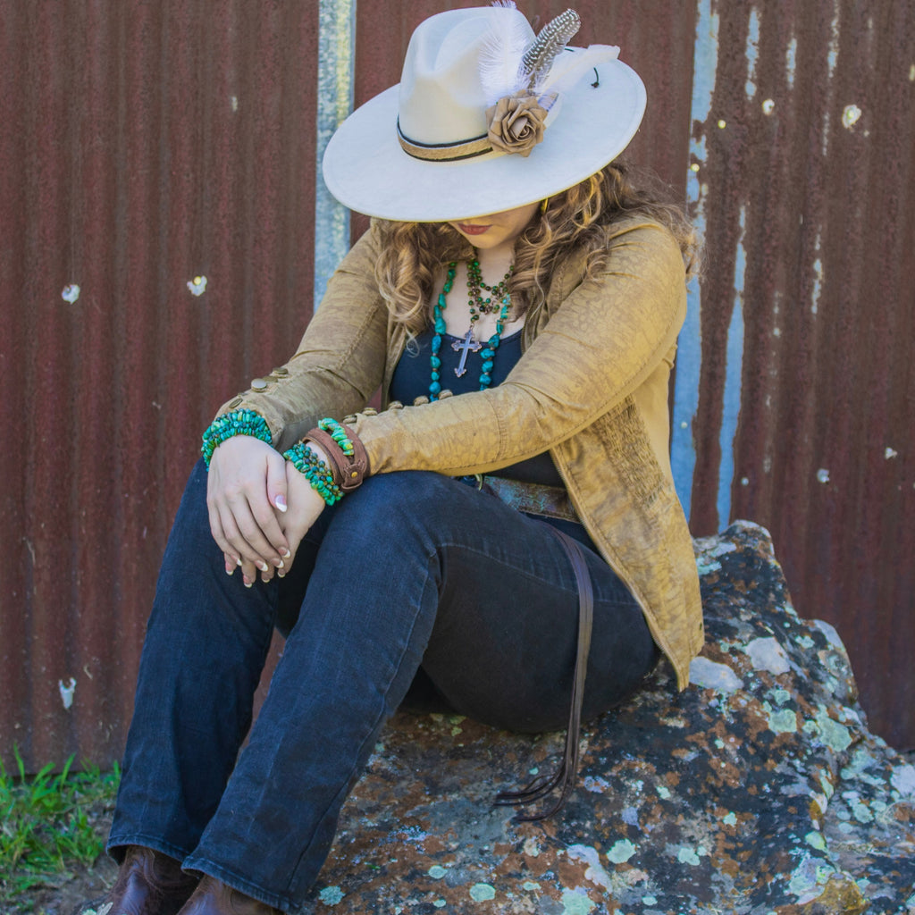 African Turquoise Triple Strand Bracelet 804s