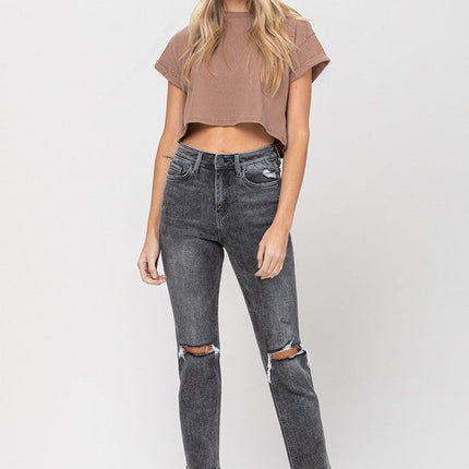 High Rise Released Hem Straight