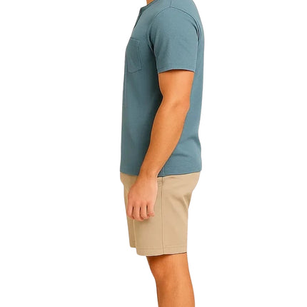 Men's Short Sleeve Henley Relaxed Fit Shirt with Pocket