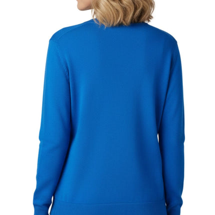 Women's Soft Cotton Button-Up Cardigan Crewneck Sweater Long Sleeves with Front Pockets