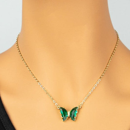GEM STONE BUTTERFLY PENDANT NECKLACE