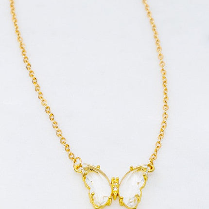 GEM STONE BUTTERFLY PENDANT NECKLACE