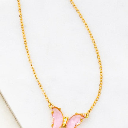 GEM STONE BUTTERFLY PENDANT NECKLACE