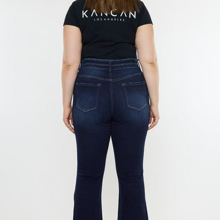 Plus High Rise Double WB Fray Hem Flare Jeans