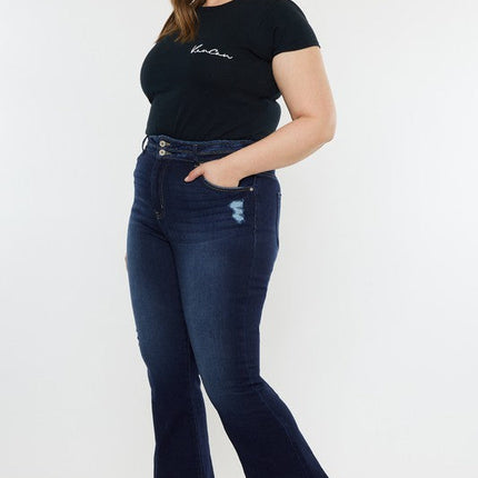 Plus High Rise Double WB Fray Hem Flare Jeans