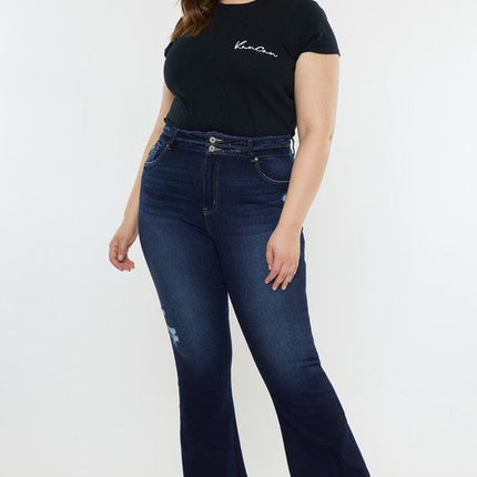 Plus High Rise Double WB Fray Hem Flare Jeans