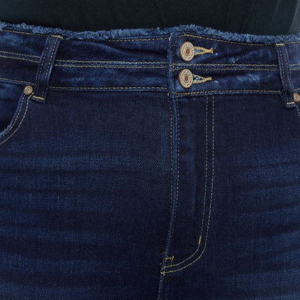Plus High Rise Double WB Fray Hem Flare Jeans