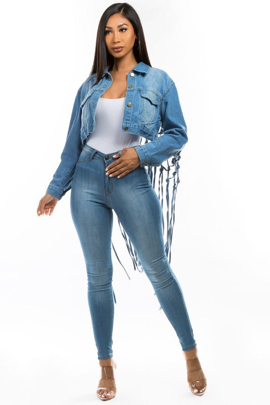 WOMEN FASHION DENIM CROP JACKET