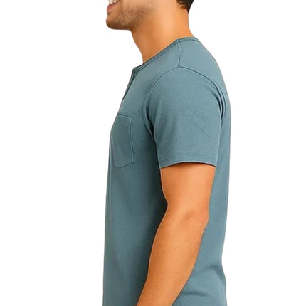 Men's Short Sleeve Henley Relaxed Fit Shirt with Pocket