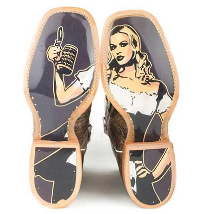 Tin Haul Toastin a Gnarly Shark / Beer Girl Sole (Brown Crackle) - Men's Leather Cowboy Boots