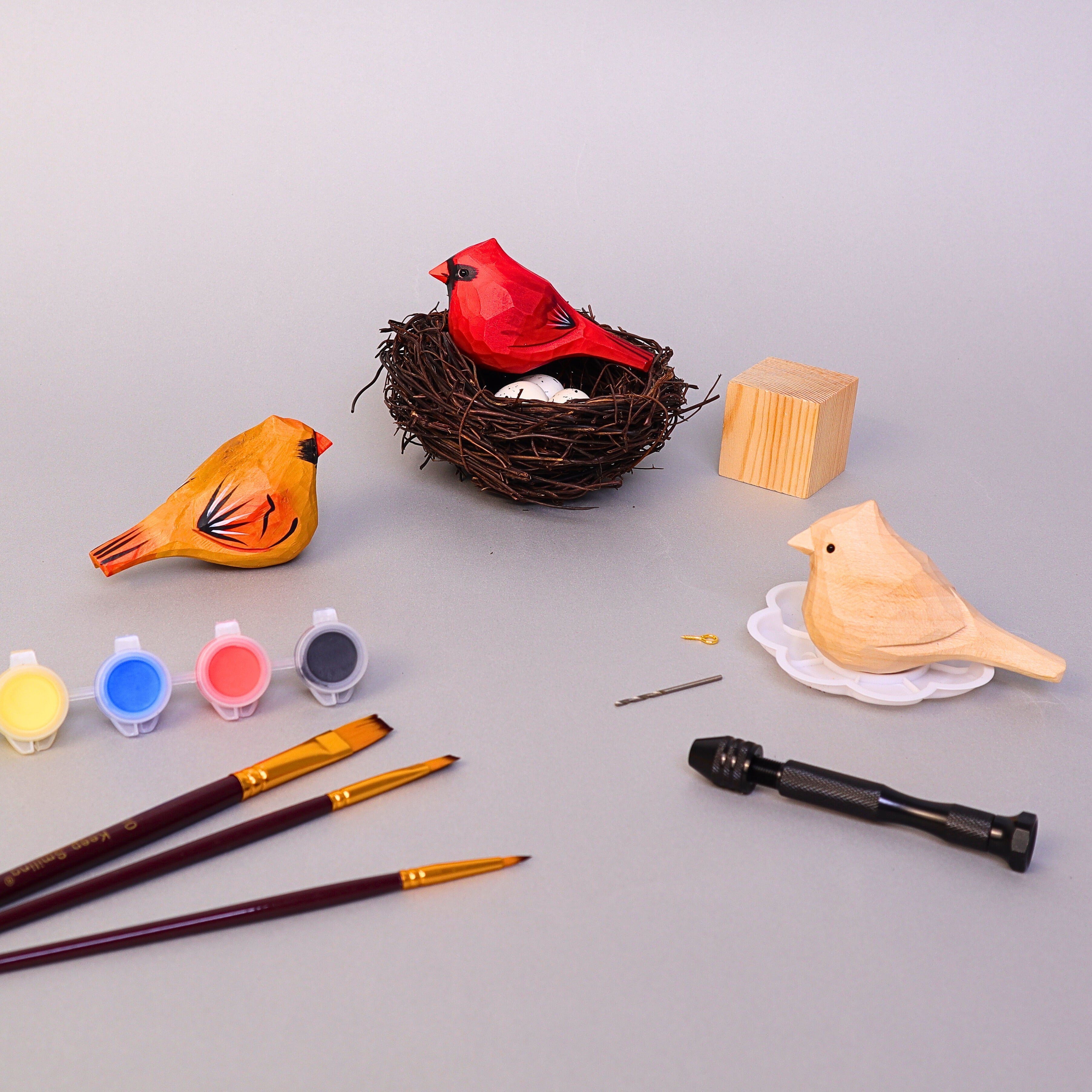 Hand-Carved Cardinal Bird DIY Painting Kit – Nature-Inspired Decor & Gifts