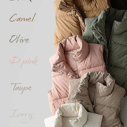 Camel Puffer Vest with Adjustable Hem