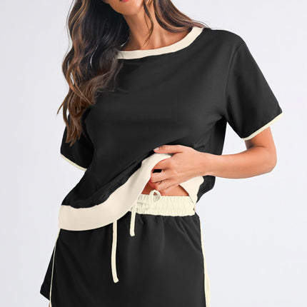 Luxury Colorblock Edge Drop Shoulder T Shirt and Skort Set