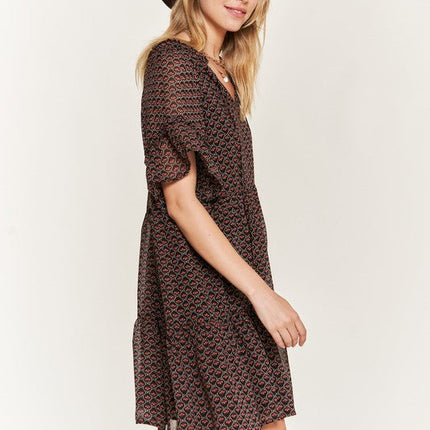 Floral print v-neck mini dress