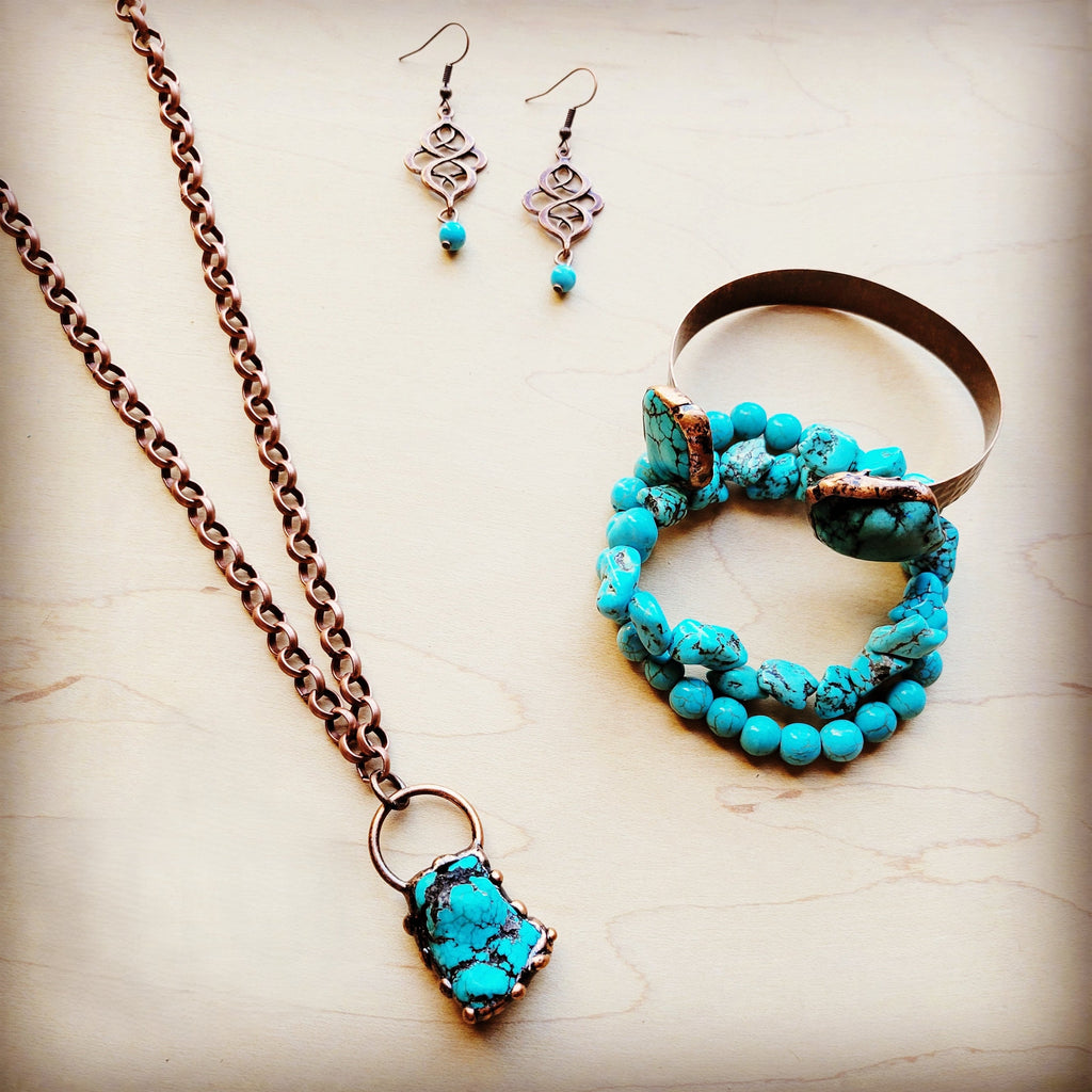 Long Copper Necklace with Turquoise and Copper Pendant 255f