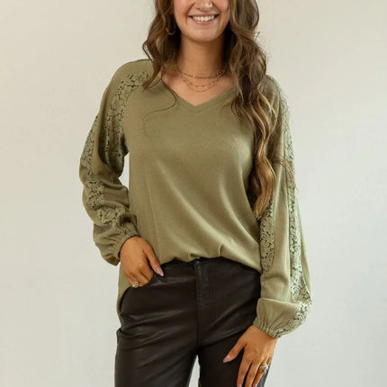 Green Waffle Knit Blouse