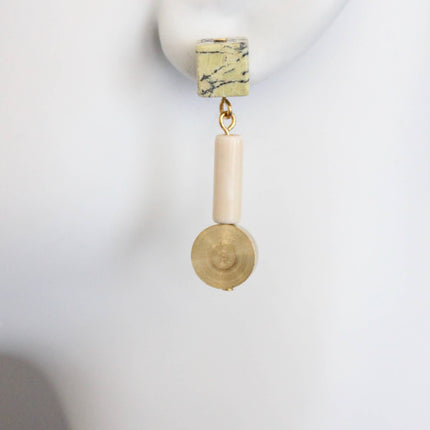 Geometric Stone and Brass Post Earrings