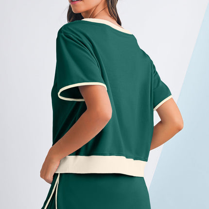 Luxury Colorblock Edge Drop Shoulder T Shirt and Skort Set