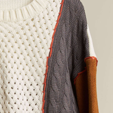 Multi Fabric Color Block Sweater