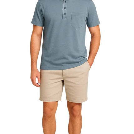 Men's Short Sleeve Henley Relaxed Fit Shirt with Pocket