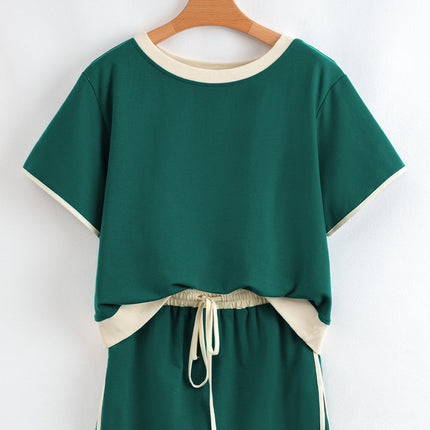 Luxury Colorblock Edge Drop Shoulder T Shirt and Skort Set