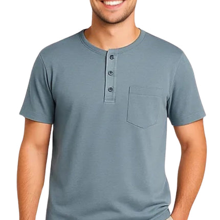 Men's Short Sleeve Henley Relaxed Fit Shirt with Pocket