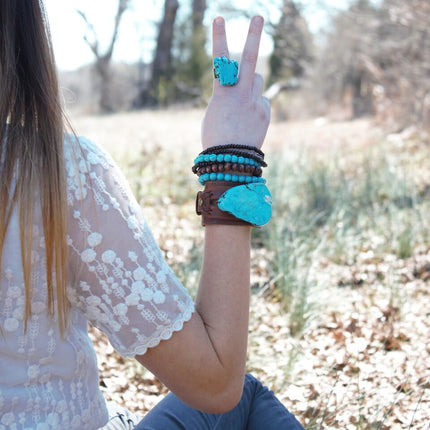 Blue Turquoise Stackable Stretch Beaded Bracelet 800u