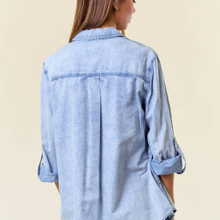 Chambray Button Down Shirt With Roll up Sleeve