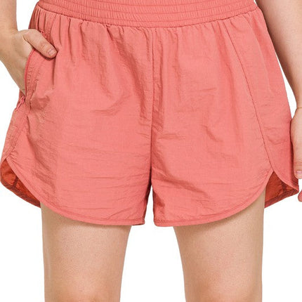 Plus Windbreaker Smocked Waistband Running Shorts