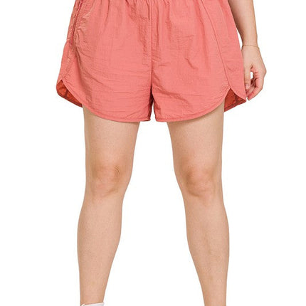 Plus Windbreaker Smocked Waistband Running Shorts