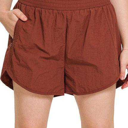 Plus Windbreaker Smocked Waistband Running Shorts