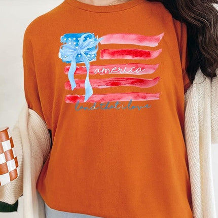 American Flag Bow Graphic Plus Heavy Cotton Tee