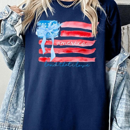 American Flag Bow Graphic Plus Heavy Cotton Tee