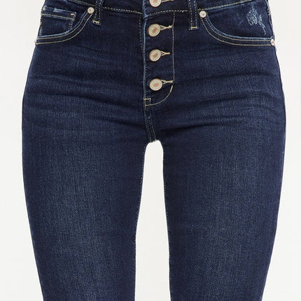 High Rise Button Down Cuffed Bermuda Jeans