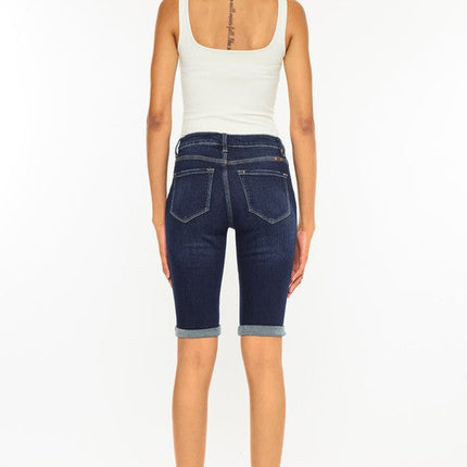 High Rise Button Down Cuffed Bermuda Jeans