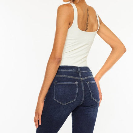 High Rise Button Down Cuffed Bermuda Jeans