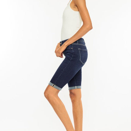 High Rise Button Down Cuffed Bermuda Jeans