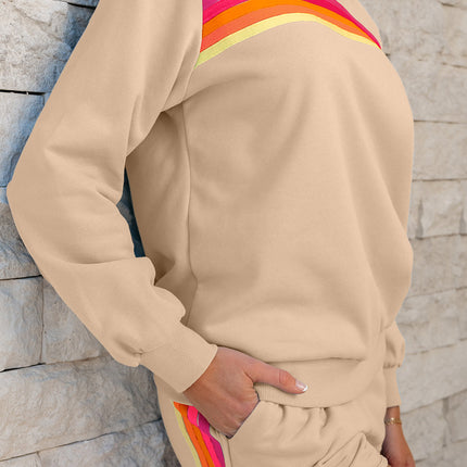 Luxury Striped Accent Pullover and Shorts Two Piece Casual Set