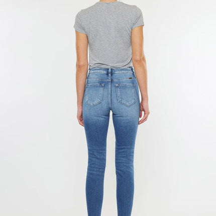 High Rise Fray Hem Ankle Skinny Jeans