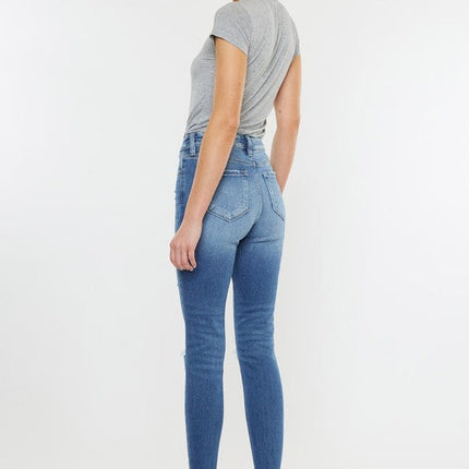 High Rise Fray Hem Ankle Skinny Jeans
