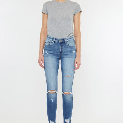 High Rise Fray Hem Ankle Skinny Jeans